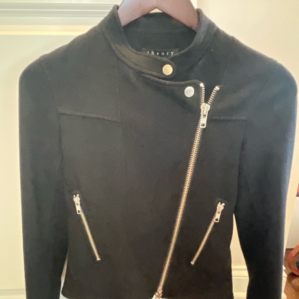 Theory Black Felt Jacket w/ Zipper Detail